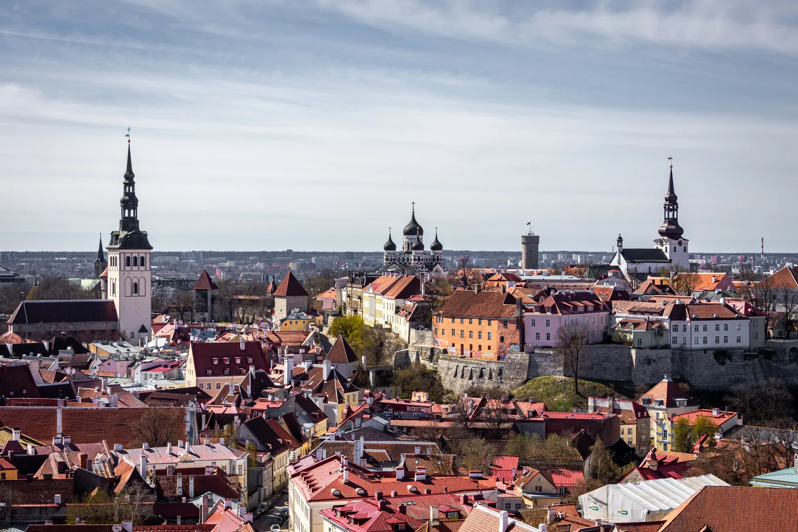 Helg i Tallinn: gamlebyen sett ovenfra, med røde hustak, bymur og kirketårn